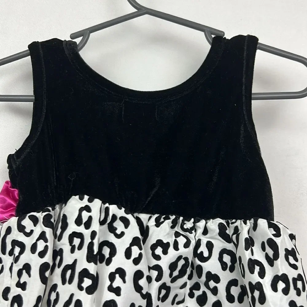 Holiday Editions Black white Animal Print dress velvet top EUC size 24 months